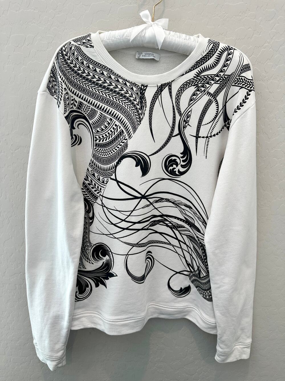 VERSACE COLLECTION White Black Baroque Print Sweatshirt Cotton Luxury Small